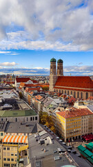 Main buildings and Fraunkirche cathedral in the city centre of Munich