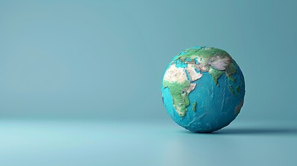 Fototapeta premium A detailed earth globe on a blue background showcasing the continents and vast oceans in a minimalistic and artistic style. 3D Illustration.
