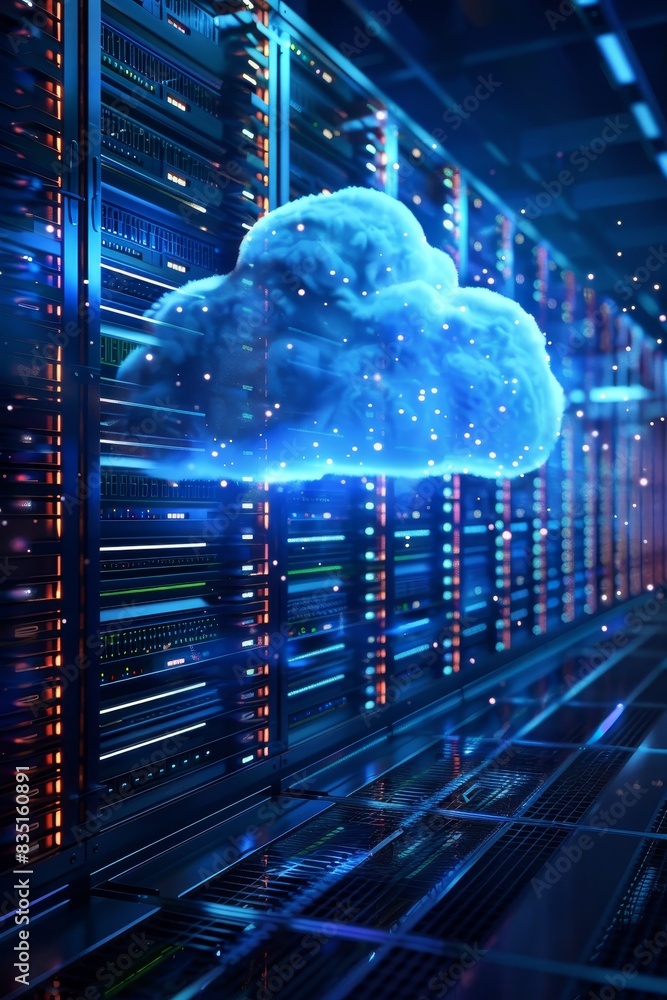 Poster concept cloud technology,, cloud computing empowering scalable.