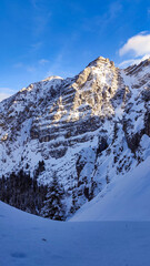 Fototapeta premium Snow covered mountain peaks in the German Alps in winter
