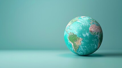 A detailed model of Earth on a minimalist pastel background, highlighting continents and oceans. Ideal for educational or geographical content. 3D Illustration.