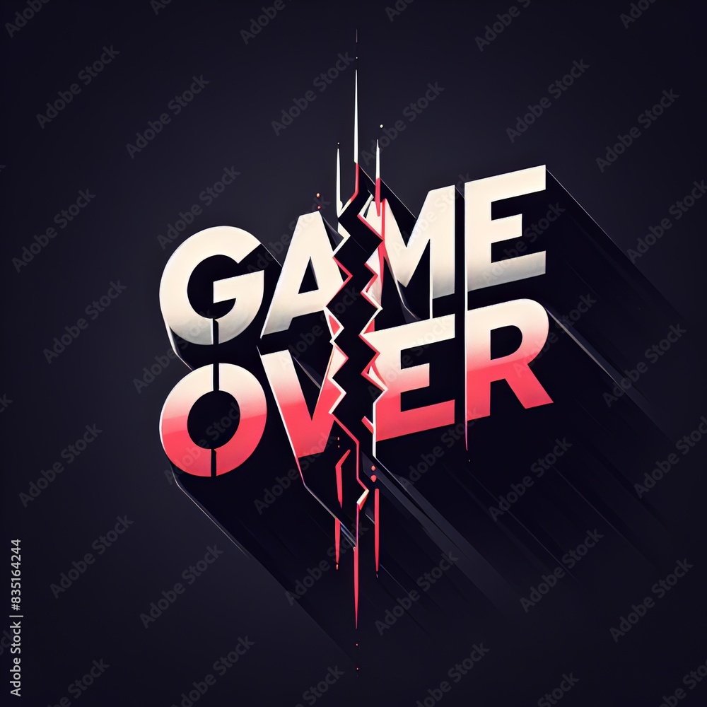 Wall mural illustration with game over typography on a black background, generative ai.