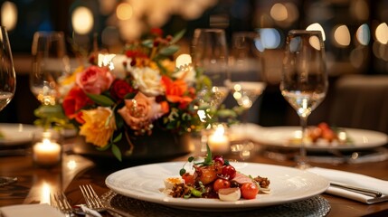 64. Exclusive fine dining experience with a gourmet menu, candlelit ambiance, and upscale service