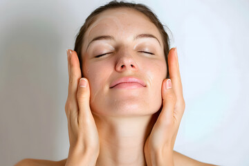 Naklejka premium Young woman enjoying head face massage in spa salon. Beauty treatment concept