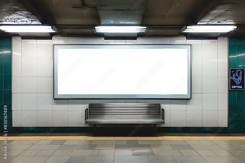 Poster light box display with white blank space for advertisement. subway mock-up design. horizontal