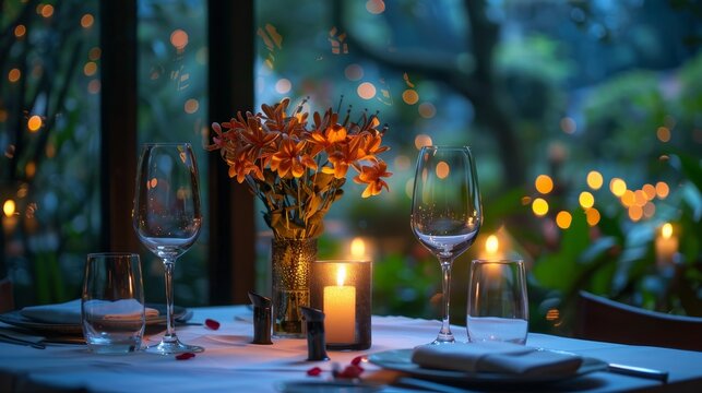 52. An exquisite culinary experience with a romantic dinner, upscale ambiance, and candlelit atmosphere