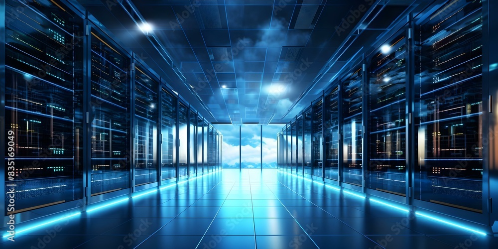 Poster protecting data for individuals and businesses with cloud backup sanctuaries. concept data protectio