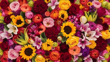 Colorful flowers background top view floral pattern and texture