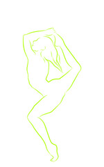 green lines that form people doing flexibility exercises, on a white background