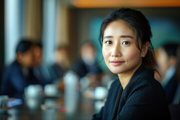 Naklejka premium Chinese businesswoman in the boardroom with blurred background.