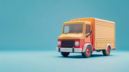 Fototapeta premium Colorful illustration of a vintage delivery truck in an empty studio with a blue background and good lighting for stock photo use. 3D Illustration.