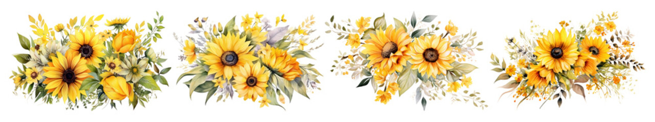 Sunflower bouquet watercolor set