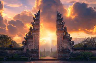 The gate to the sky at sunset, the beautiful view of ancient architecture