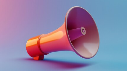 Colorful red and pink megaphone on a gradient blue and purple background, symbolizing communication, announcement, and awareness. 3D Illustration.