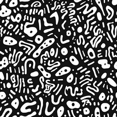 Black and white doodle shapes textile seamless pattern