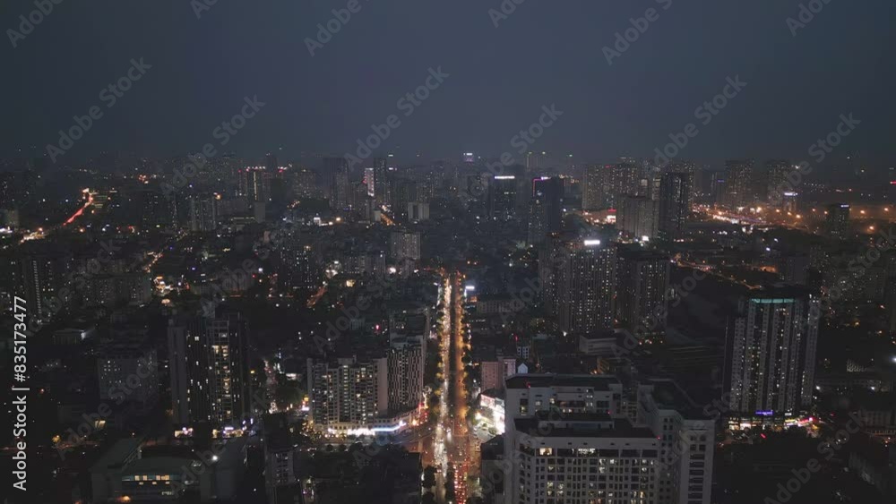 Poster aerial view of hanoi downtown skyline, vietnam. financial district and business centers in smart urb