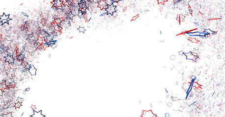 White banner with colorful stars.