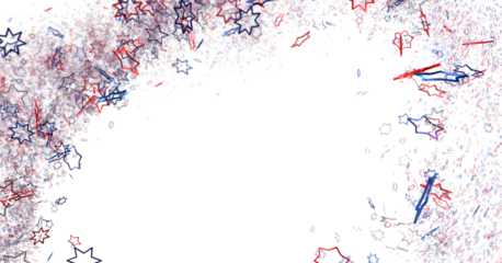 White banner with colorful stars.