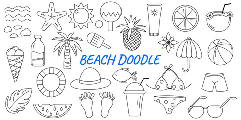 summer collection of editable strokes, beach doodles