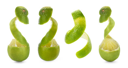 Fresh limes with peel isolated on white, set