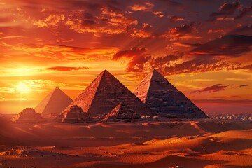 Landscape at the sunset of Egyptian pyramids, Egypt