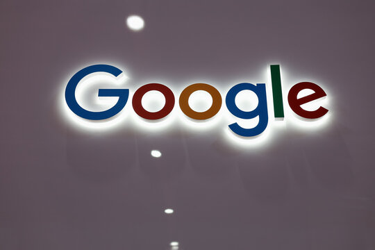 Bucharest, Romania - 20 May 2024: Google logo sign. Close up photo with a printed logo of Google multinational technology company, a subsidiary of Alphabet.