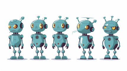 The robot set has a variety of emotions, a cartoon illustration, and cute characters.