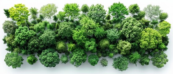 Top view of a lush green forest canopy with diverse trees, showcasing vibrant foliage and nature's beauty from above.