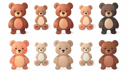 A collection of cute Teddy bear cartoons in modern format. Isolated on a white background.