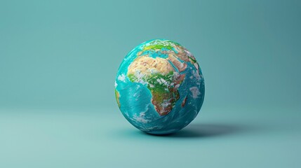 Detailed 3D rendering of Earth globe on light blue background showing continents and oceans, representing global geography and environment. 3D Illustration.