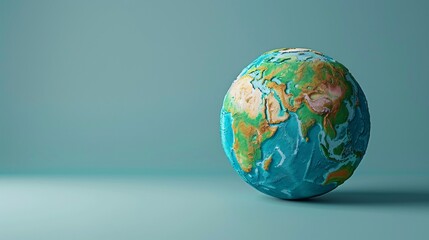 Detailed world globe on a blue-green background, depicting continents and oceans, ideal for educational, travel, geography, and earth-related content. 3D Illustration.