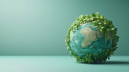 Earth covered with green foliage against a green gradient background, symbolizing sustainable and eco-friendly concepts. 3D Illustration.