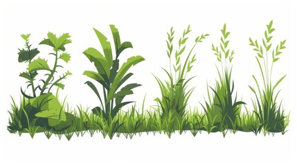 Grass silhouette with cartoon lines, eco and organic logo element. Modern set spring bio field banner or fresh organic pasture.