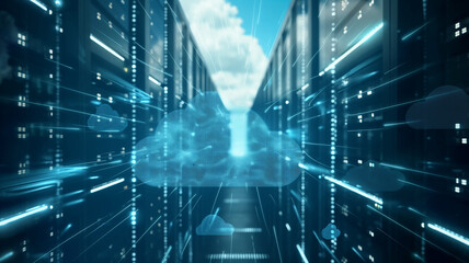 Technology and Business concept. Cloud Computing Technology And Online Data Storage. Clouds representing digital cloud storage.