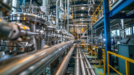 Fototapeta premium A large industrial building with many tanks and pipes