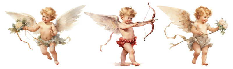 Fototapeta premium vintage watercolor Valnetine's cupid set