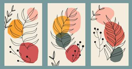 Abstraction painting with flowers - 3 set number 2