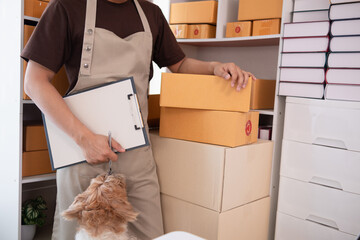 SME entrepreneurs prepare packages and verify customer information deliver products according...