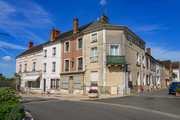 Obraz premium Narrow street of the historic center of Château-Landon, a rural village of the Gâtinais in the French department of Seine-et-Marne, France
