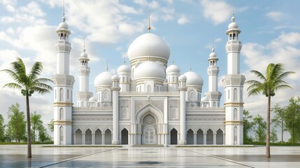 Obraz premium A White Mosque With A Blue Sky In The Background.