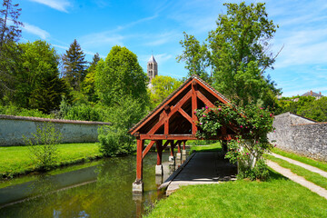 Wash-house along the Fusain river in the Parc de la Tabarderie in Château-Landon, a rural village...
