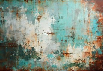 Obraz premium Farbige Metallwand, Hintergrund oder Textur, Rosteffekt, grün, weiß und braun