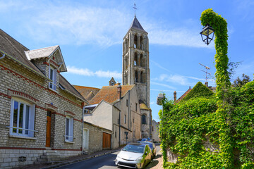 Bell tower of the church of Our Lady of the Assumption in Château-Landon, a rural village of the...