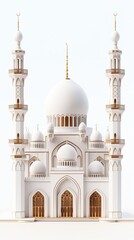 Fototapeta premium Vertical Image Of A White Mosque Isolated On A White Background.