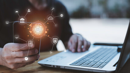 Digital transformation change management, internet of things. new technology bigdata and business process strategy, customer service management, cloud computing, smart industry.Aitechnology.