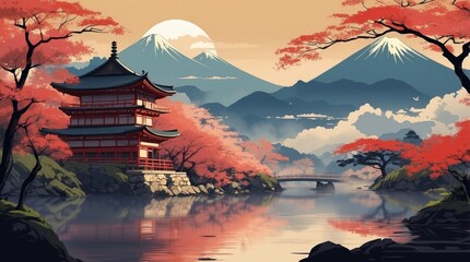Obraz premium Illustration of cherry blossoms in Asia