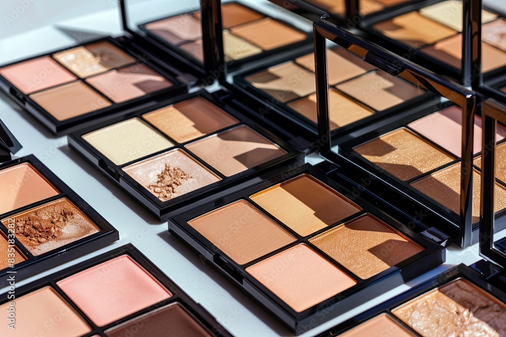 Aufkleber a close-up image showcasing a variety of contouring and highlighting palettes with rich colors and e