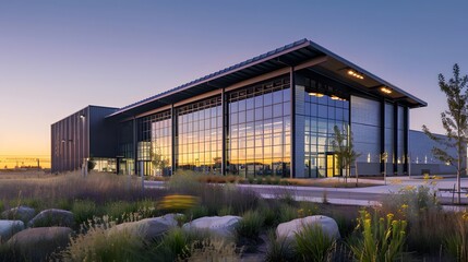 Fototapeta premium Exterior of a modern industrial building with sleek design and durable materials