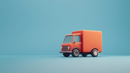 Fototapeta premium Minimalist orange delivery van on blue background, representing transportation and logistics concepts with clean, modern design. 3D Illustration.