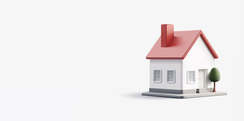 House, 3D. White house, icon, symbol for real estate, sale, rent concepts. A modern banner for the advertisement of country houses. Vector